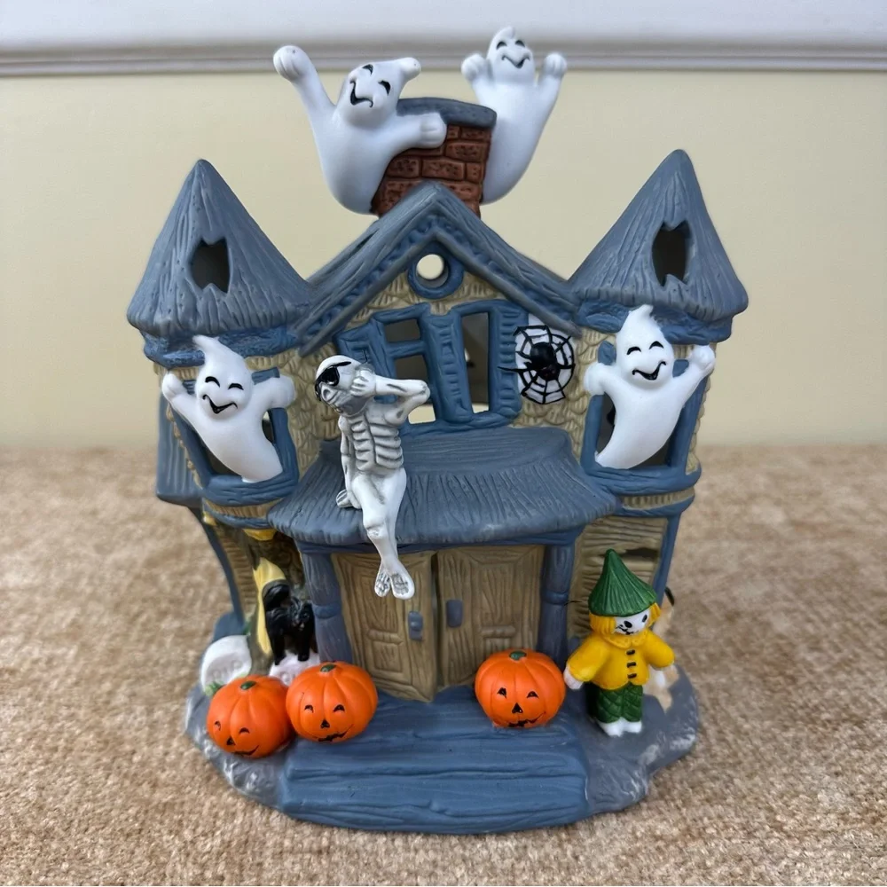 PartyLite Retired Ceramic Haunted Halloween Tealight Candle House